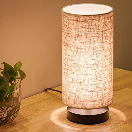 lifeholder Table Lamp, Bedside Nightstand Lamp, Simple Desk Lamp, Fabric Wooden Table Lamp for Bedroom Living Room Office Study, Cylinder Black Base by lifeholder