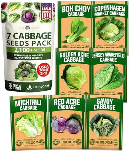 HOME GROWN 7 Cabbage Variety Mix 2000+ Vegetable Seeds by HOMEGROWN
