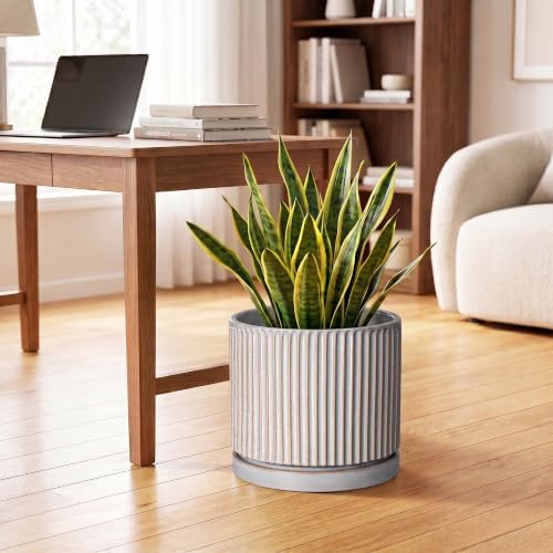 10 Inch Planter, Ceramic Plant Pots, Round Pots for Plants, Grey - Image 3