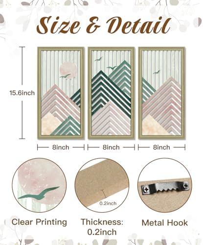 Putuo Decor Boho Mountain Wall Decor Set of 3, Rustic Farmhouse Wooden Wall Art, Nature-Inspired Geometric Artwork, Mid-Century Modern Aesthetic for Living Room Bedroom Entryway, Pink - Image 2