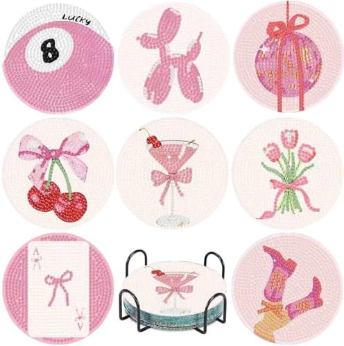 8 Pcs Pink Disco Diamond Art Coasters Kits, Diamond Painting Coasters Kits by NEGEKFKX