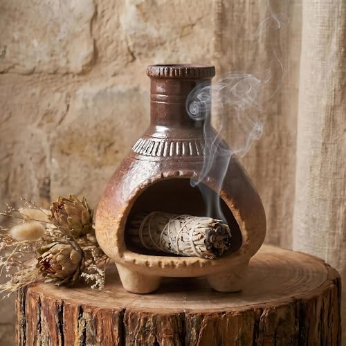 Handmade Ceramic Palo Santo Holder - Mini Chimenea Incense Burner by Unknown