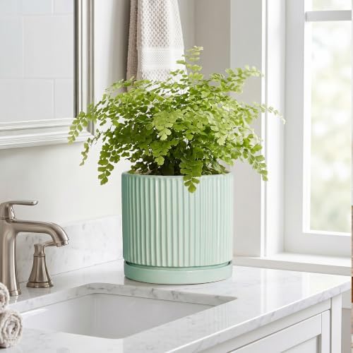 Ceramic Plant Pots, 8 Inch Pots for Plants with Saucer, Mint Green - Image 7