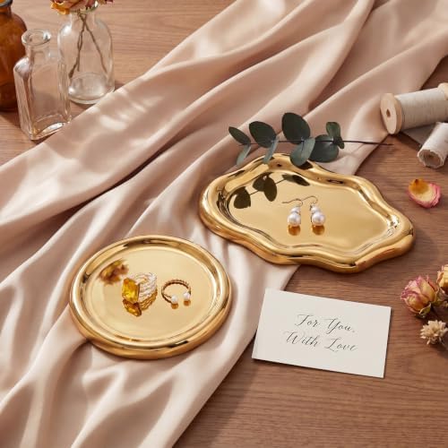 Patelai 2 Pcs Ceramic Jewelry Tray, Cloud Trinket Dish for Women Gold by Patelai