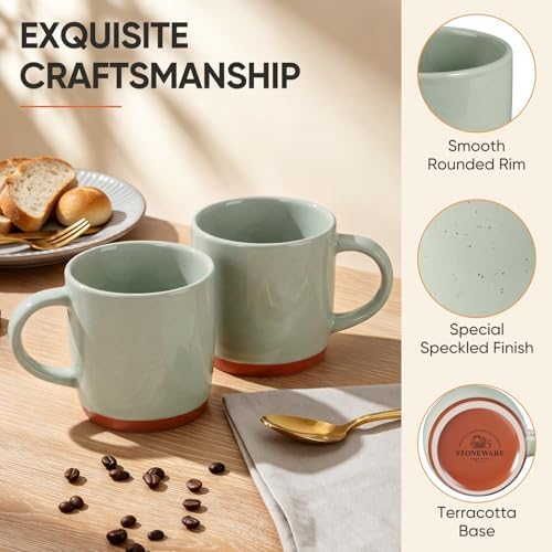E-far Ceramic Coffee Mug Set of 6, 12oz Modern Coffee Cups, Speckled Green - Image 3