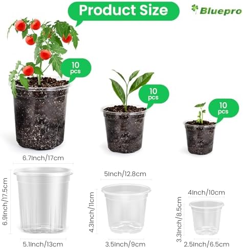 Bluepro Clear Nursery Pots with Drainage Holes, 3.5/4/5 Inch, 36-Pack - Image 2