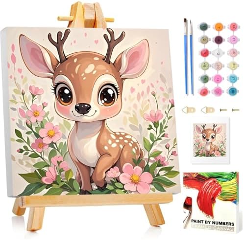 Deer Paint by Numbers Kit for Kids, 8x8 inch by MANDUN