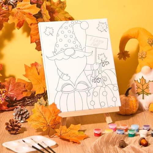 Humyoun 8 Sets 8" x 10" Fall Gnome Pre Drawn Canvas to Paint for Sip and Paint Party Thanksgiving Predrawn Coloring Set Pre Sketched Canvas Boards with Paints and Brushes for Adult - Image 6