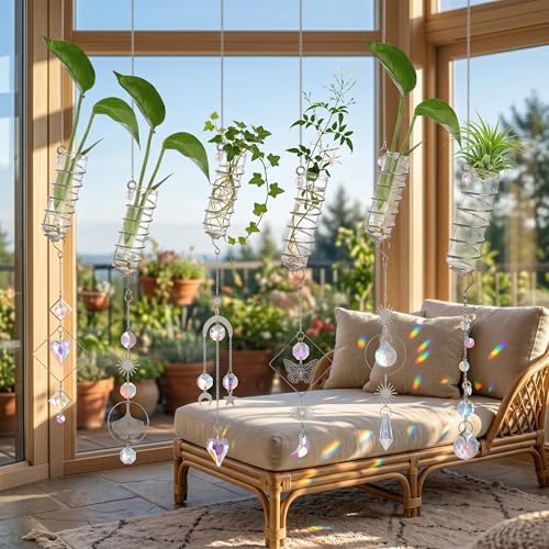 6Pcs Wall Hanging Glass Propagation Station with Crystal Planter Suncatcher - Image 6