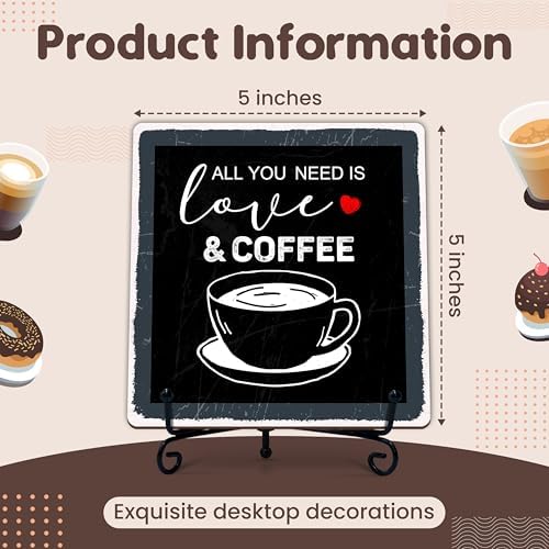 Coffee Bar Sign, All You Need Is Love and Coffee Quote Sign, 5x5 Wood Plaque with Iron Stand, Kitchen Cafe Tabletop Decor – A03 - Image 2