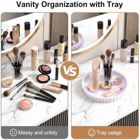 Silicone Bathroom Tray with Scalloped Edge, 11.9 Inch Round Large Vanity Tray for Bathroom Countertop, Non-Slip Elegant Sink Organizer Tray for Toiletries & Jewelry, Marble White Purple - Image 4