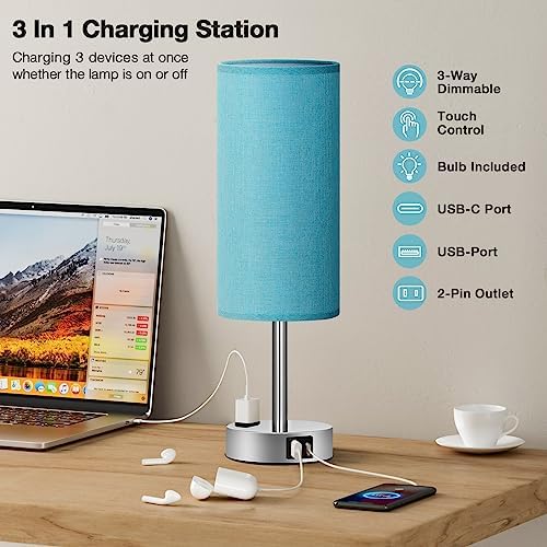 Fenmzee Light Beige Bedside Table Lamp, Dimmable Touch, USB A+C, AC Outlet - Image 3