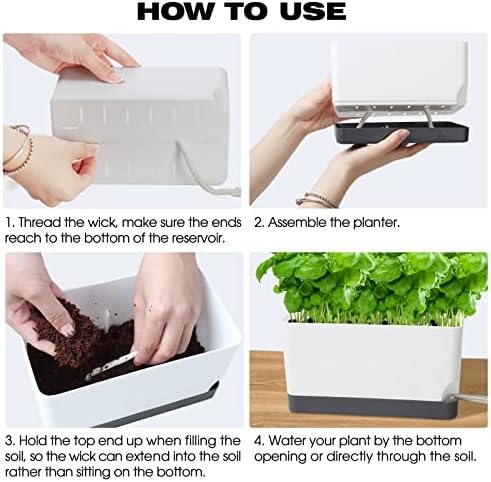 Self Watering Planters Pots for Indoor Plants, 7 Pack 4+8+17 Inch Plastic Window Boxes Planters Herb Planter, Rectangle Rectangular Planter Windowsill Planters with Drainage and Saucer - Image 4