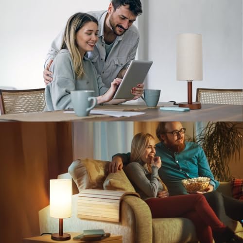 LALISU Small Table Lamp，Nightstand Lamp Wood Bedside Lamp Plug in 2Pcs - Image 2