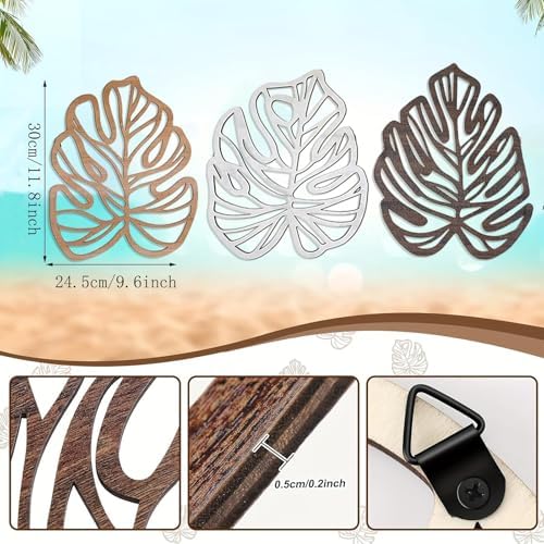 Palm Leaves Wood Wall Decor , 3Pcs Tropical Wall Art Jungle Decor, Wooden Natural Leaves Plant Wall Decor, Vintage Tropical Plant Plaque for Home Living Room Kitchen Bedroom Bathroom & Garden, Vintage Brown - Image 5