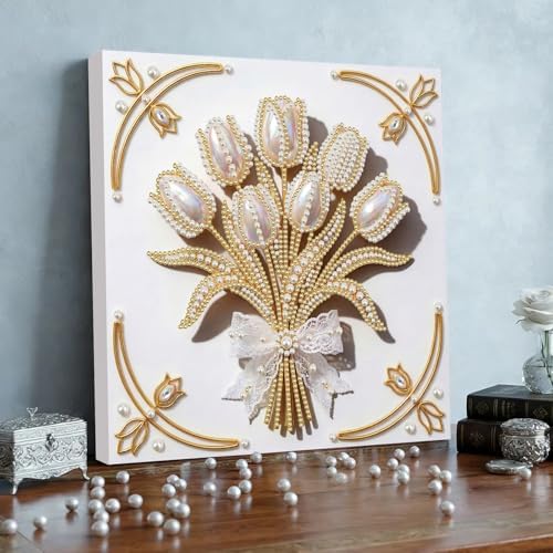 5D DIY Pearl Painting with Frame Floral Theme Handmade Healing Home Wall Decoration Creative 9.84x9.84in Tools -Flower-5 - Image 4