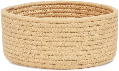ABenkle Small Woven Basket, Empty Tiny Shallow Storage Basket, Mini Cotton Rope Baskets, Round Decorative Hamper, Basket Storage Bins for Toys, Spa, Socks, Nursery, Living Room by ABenkle