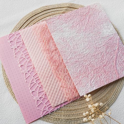 15-Piece Textured Scrapbook Paper & Mesh Fabric Set, Pink A5 Sheets - Image 5