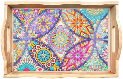 EWJRNSF DIY Mandala Diamond Painting Serving Tray with Handle for Adults by EWJRNSFDiamondPainting