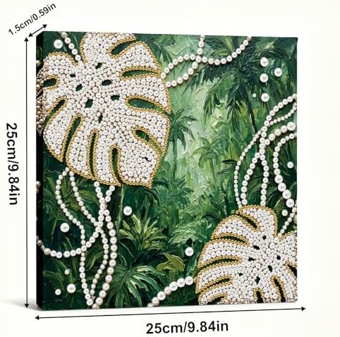 LQCrafK DIY Pearl Art Painting Handcraft Kit for Adults Beginners with Tools and Framed Painting, Creative Design,Self-Adhesive, Healing Stress-Relieving Home Wall Decoration-Monstera Leaves - Image 6