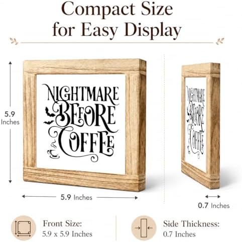 Nightmare Before Coffee Wooden Plaque, Halloween Coffee Bar Sign, Gothic Kitchen Counter Accent, Spooky Farmhouse Shelf Display For Desk Pantry Breakfast Nook Home Decor, 5.9 x 5.9 in - Image 2