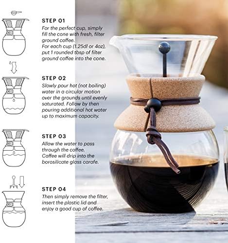 Bodum 51oz Pour Over Coffee Maker, High-Heat Borosilicate Glass with Reusable Stainless Steel Filter and Cork Grip - Made in Portugal - Image 3