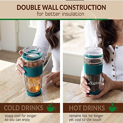 Double Wall Glass Tumbler, 14-Ounce Glass Travel Coffee Mug with Lid - Image 6