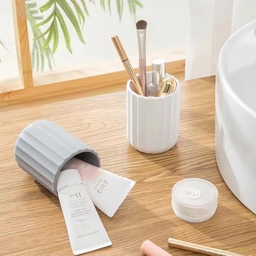 Aesthetic Pen Holder for Desk Cute Office Supplies Cubicle Decor Workspace Accessories Boho Makeup Organizer for Women Girls Pencil Cup Aesthetic Rotating Caddy for Home Office (Polka Dot Grey) - Image 6