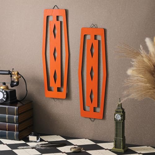 CroBlissful 2 Pcs Modern Mid Century Wall Art Wood, Orange - Image 3
