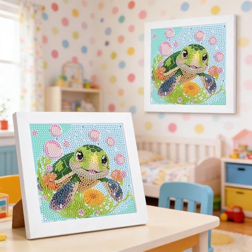 GHHKUD Turtle Diamond Art Painting Kits for Adults with Frame, Diamond Art Animals Crafts for Ages 4-6-8-12, Easy to DIY Gem Painting Gifts Home Wall Decor 15x15cm (Beautiful Packages) - Image 4