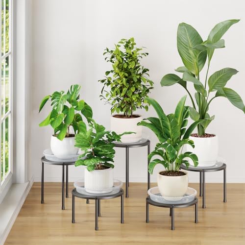 iDavosic.ly 5-Pack Metal Plant Stands with 5 Plant Saucer Tray, 10 In Black by iDavosicly
