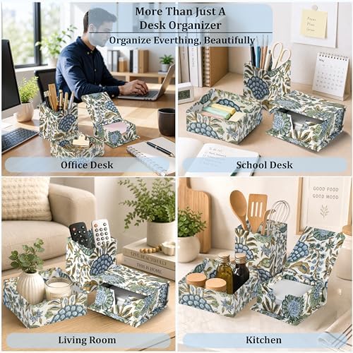 Ridhi Asparagus Green Block Print Office Desk Organizer Pen & Note Holder - Image 4