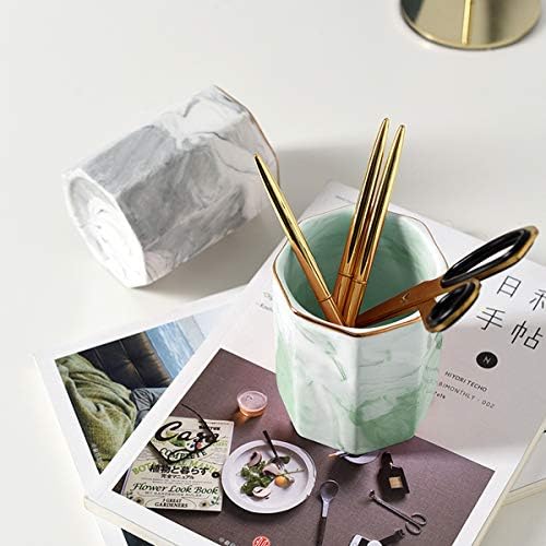 Pencil Holder, Pencil Cup for Desk, Makeup Brush Holder Cup, Cute Pencil Stand Marble Decorative for Kids Durable Ceramic Desk Organizer for Office, Classroom, Home, Antique Green Marble - Image 5