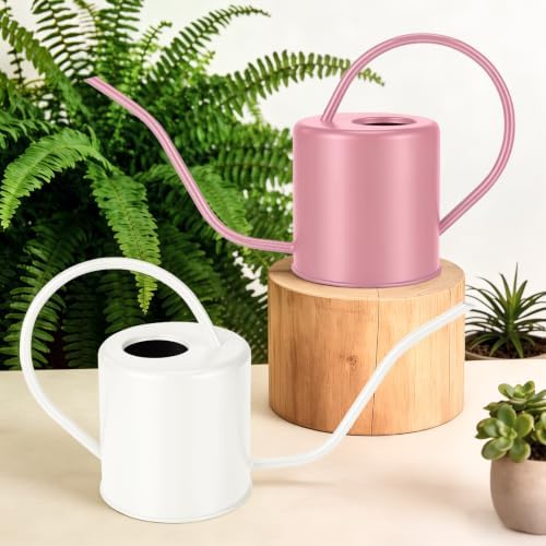 Plant Watering Can, 50 oz / 1500 ml Stainless Steel Metal - Modern Decorative with Long Spout for Indoor Potted Plants, Bonsai, Garden Flowers, Pink - Image 2