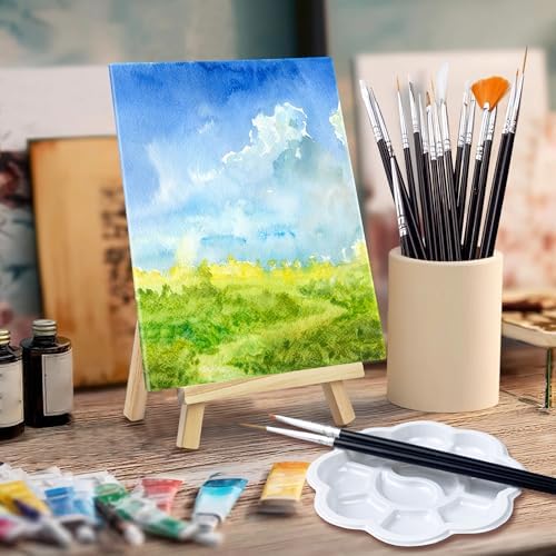 PPXMEEUDC 10PACK 75pcs Canvas with Easel Set Board with Wooden Easel Tray Brush 6 x 8in Canvas Aainting Board Set Great for Beginners in Ail Painting and Watercolor Painting Party Gift - Image 5