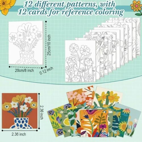 Engrowtic 12 Pcs 8 x 10'' Flower Pre Drawn Canvas to Paint Pre Printed Sketched Canvas for Adult Ladies Paint Art Party Favor Board Set for Craft(Simple Style) - Image 3