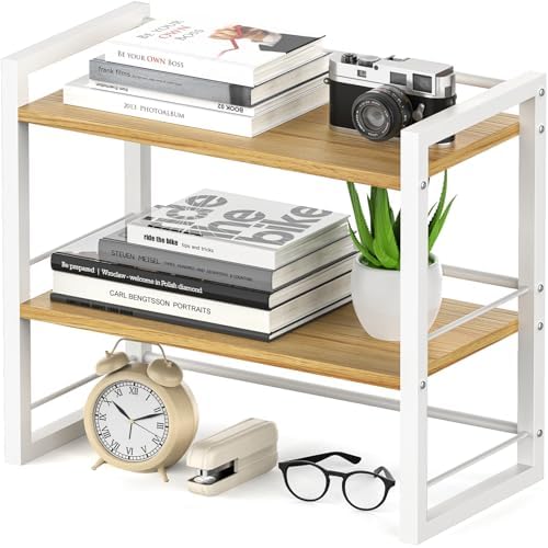 Office Desk Shelf Organizer, Wood Desktop Bookshelf Supplies Storage Rack, Shelf for Top of Desk and Dresser (White-2 Tier) by ART-GIFTREE