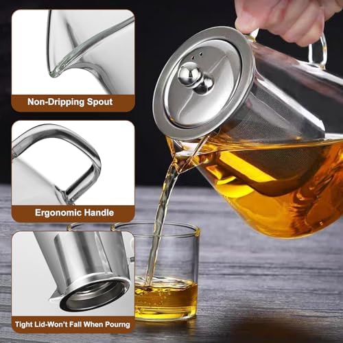 Glass Teapot, Tea Pot with Removable Infusers for Loose Tea, Borosilicate Glass Tea Kettle Tea Maker Stovetop for Party, Camping,Travel (550ML) - Image 2