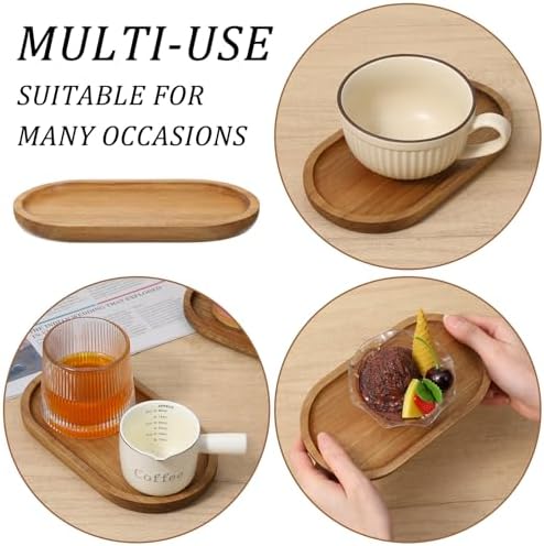 6 Pcs Small Acacia Wood Serving Trays Mini Wooden Platters Wooden Vanity Tray Dispenser Wood Counter Plates Bathroom Countertop Organizer Trays Coffee Bar Tray Appetizer Serving Board Snack Serve Boar - Image 7