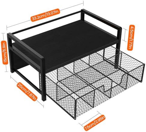 Homode Wood Tea Bag Organizer, Teabag Holder with Drawer, Tea Organizers and Storage Box, 8 Compartments Tea Caddy Station Chests Display Container for Counter Kitchen, Black - Image 3