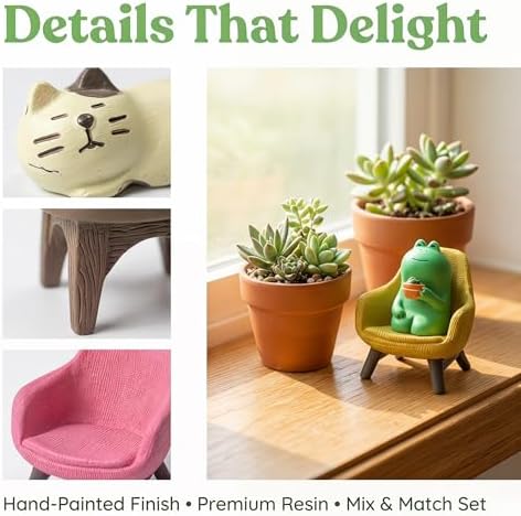 Miniature Frog Set with Sofa, cat, and Desk lamp - Cute Desk Accessories for Office Desk Decor and Home Display, Perfect as Desk Pets or Flower Frog - Image 3
