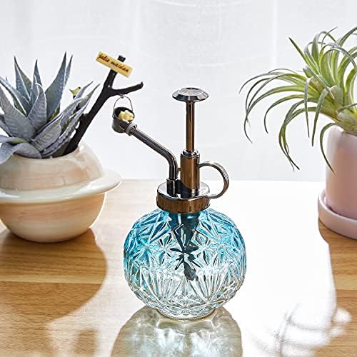 Glass Plant Mister Water Spray Bottle, Succulent Watering Bottle with Plastic Top Pump, Vintage Style Plant Sprayer, Small Watering Can for Indoor Outdoor House Plants - Blue - Image 6