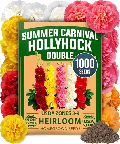 HOME GROWN Hollyhock Seeds, Summer Carnival Mix, 1,000 Seeds, Alcea rosea by HOMEGROWN