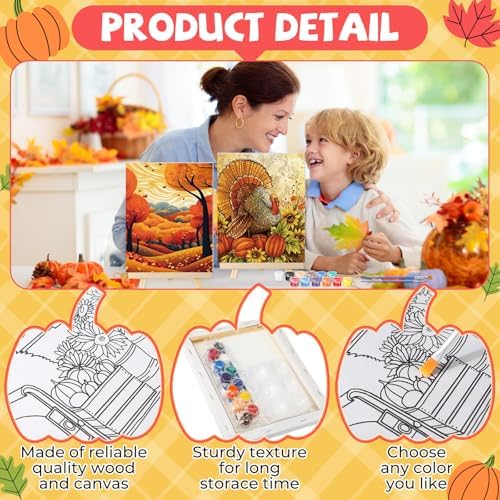 Zhanmai 72 Pcs 12 Sets Sip and Paint Kit Pre Drawn Canvas for Painting 8" x 10" Paint Party Canvas Painting Pre Printed Canvases for Party Favor DIY Virtual Adult's Date Night(Fall Thanksgiving) - Image 3