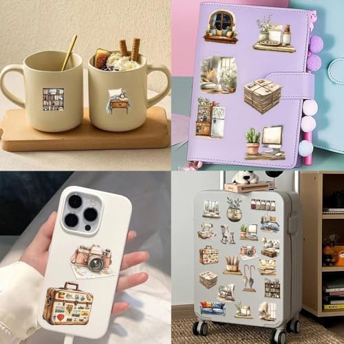 50Pcs Vintage Stickers,Waterproof Transparent PET Aesthetic Decorative Sticker Scrapbooking Supplies for Adult Card Making Letters Planner Journaling Junk Journal Water Bottles Art Craft,Retro Scene - Image 4