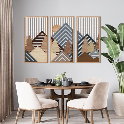 IARTTOP Large Mountain Wood Wall Art 16"x32"x3 Abstract Forest Wall Sculpture Geometric Boho Sunset Wilderness Artwork for Bedroom Living Room Office - Image 5