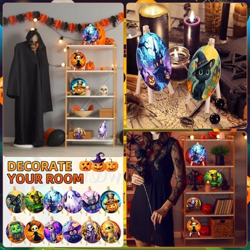 Supervitae 72 Piece Halloween Round Pre Drawn Canvas Kit 5.9" Paint and Sip Kit for Adults Painting Party Pre Printed Canvas DIY with Pictures Paints Easels Brushes for Party Gifts - Image 6