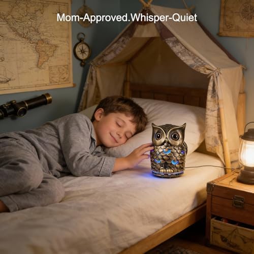 ALIEYE Ceramic Owl Essential Oil Diffuser, 200ml Handmade Aromatherapy Humidifier, 7-Color LED, Auto Shut-Off, Cool Mist for Home Office Yoga, Gifts for Mom Women (Antique Bronze) - Image 5
