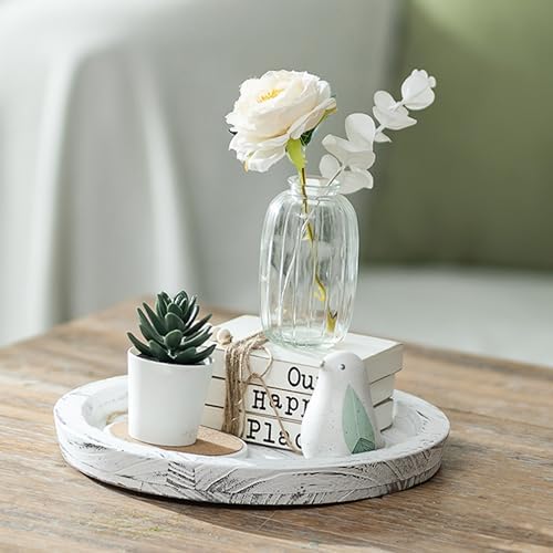 Hanobe Round Wood Candle Holder Trays for Coffee Table, Rustic White Finish - Image 2