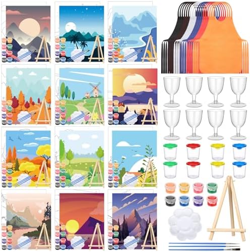 Sherr 96 Pcs 12 Set Pre Drawn Canvas Painting Kits, Landscape by Sherr